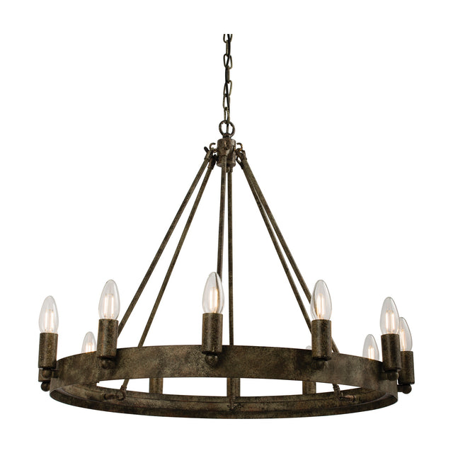Chevalier 12 Light Wheel Pendant – Aged Metal
