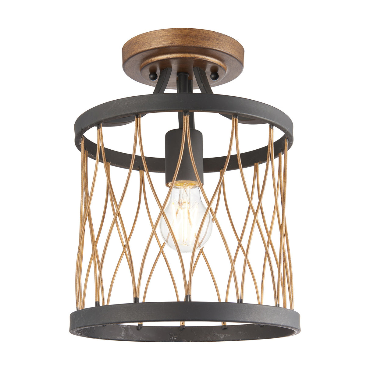 Heston Cage Semi-Flush Ceiling Light – Black