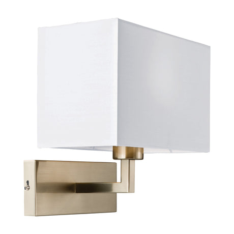 Gallery Direct Pivanne Wall Light with rectangular white fabric shade on a satin nickel straight-armed bracket, shown on a plain white background.