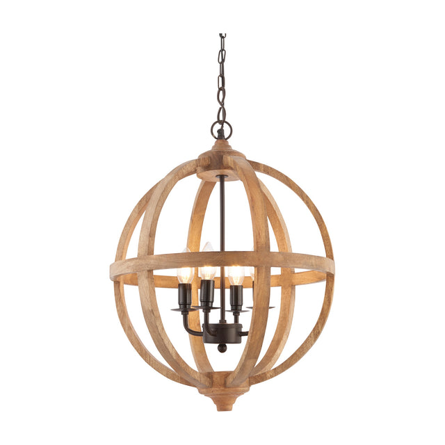 Toba Wooden Globe Pendant Light 4 Light – Natural Wood