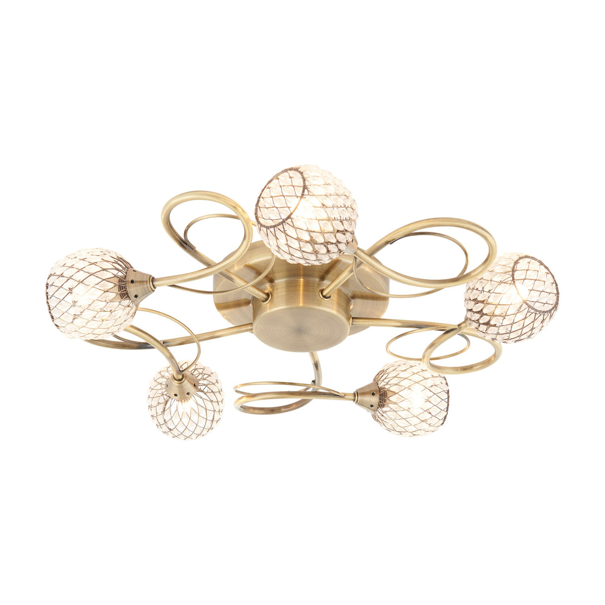 Aherne 5 Light Semi-Flush Ceiling Light – Antique Brass