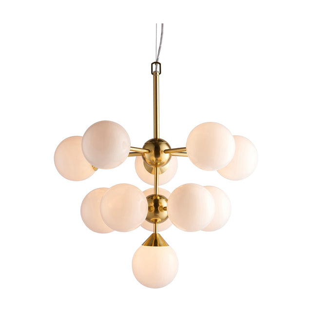Oscar 11 Light Pendant with Opal Glass Globes – Brushed Gold