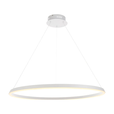 Gallery Direct Nevaine LED Ring Pendant Light in matt white, a slim 80cm illuminated ring suspended by three fine cables from a compact ceiling rose.