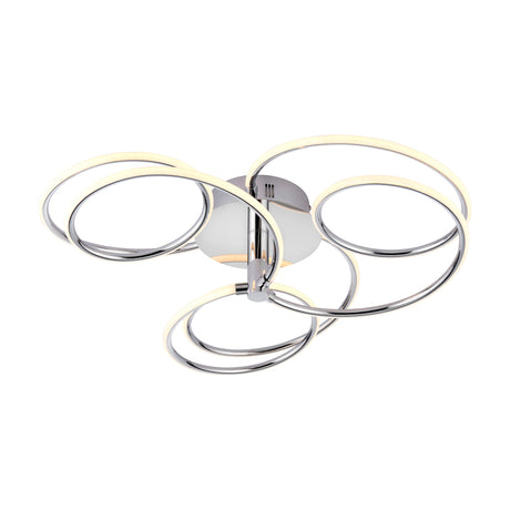 Gallery Direct Etvenna semi-flush ceiling light with four interlocking chrome rings and warm-white integrated LED bands on a plain white background.