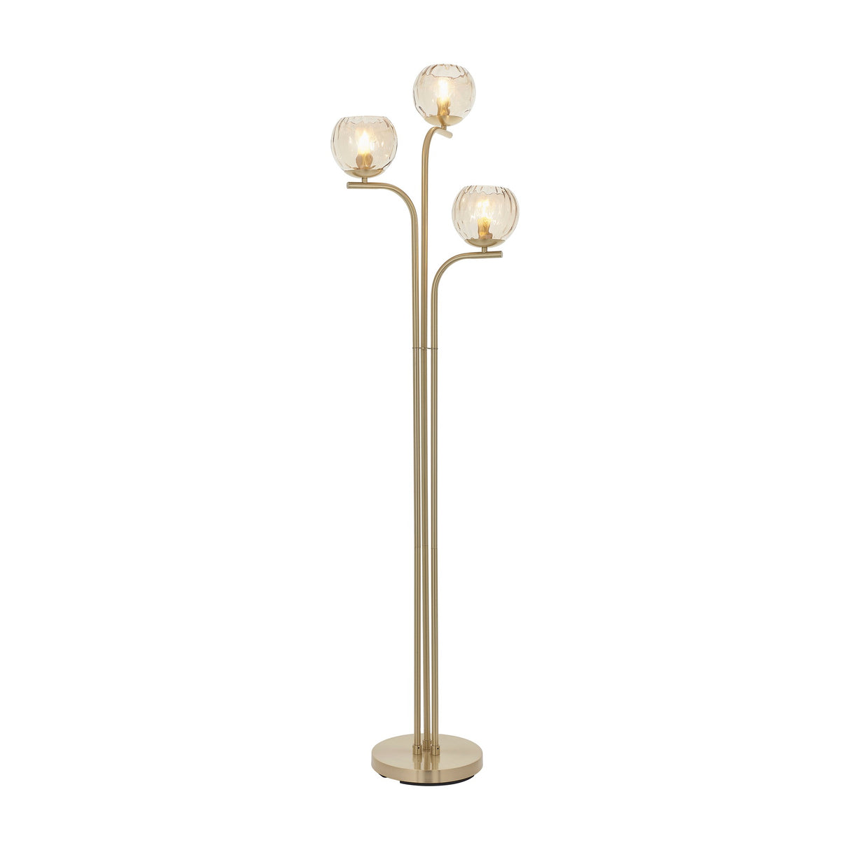 Dimple 3 Light Floor Lamp with Champagne Glass Shades – Brushed Brass
