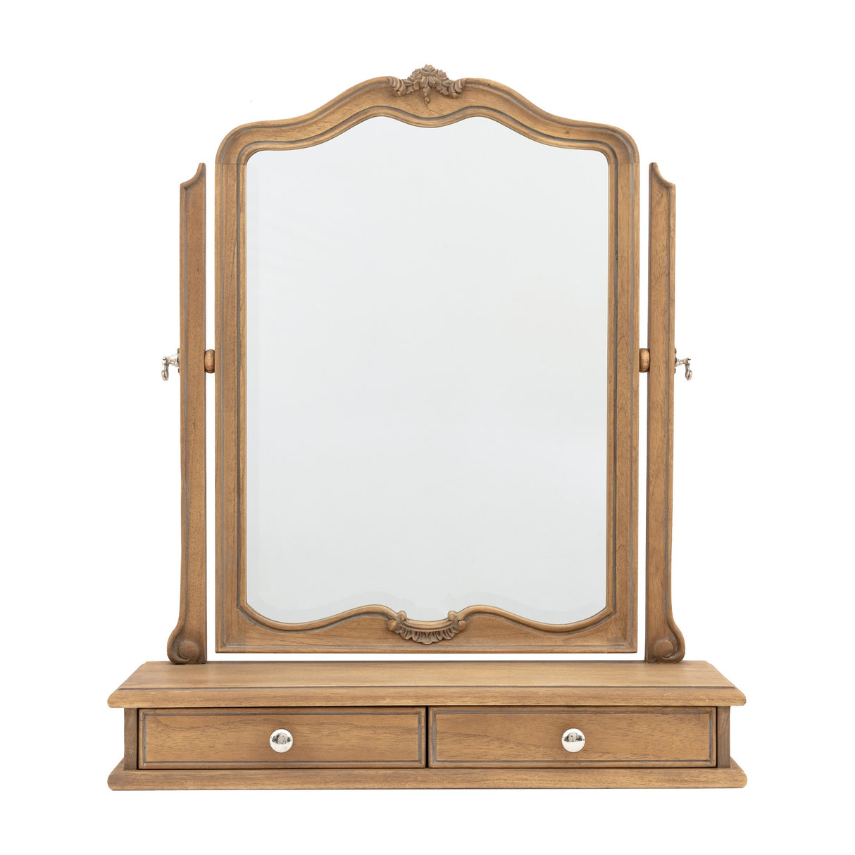 Chic Dressing Table Mirror with Drawers – Weathered Oak