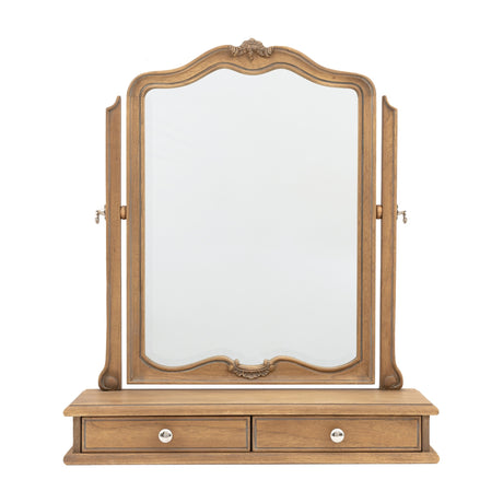 Chic Dressing Table Mirror with Drawers – Weathered Oak