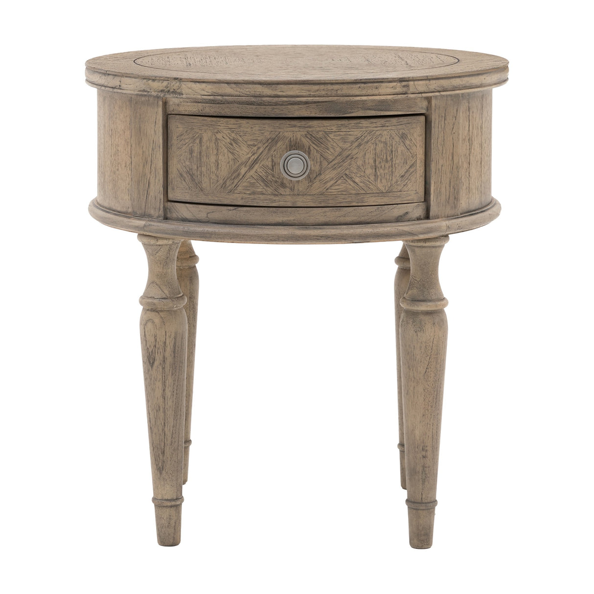 Rustique Round 1 Drawer Side Table – Natural