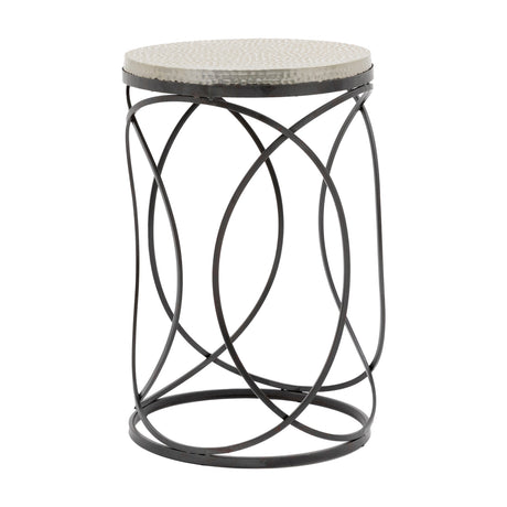 Kimba Round Side Table with Hammered Top – Cream
