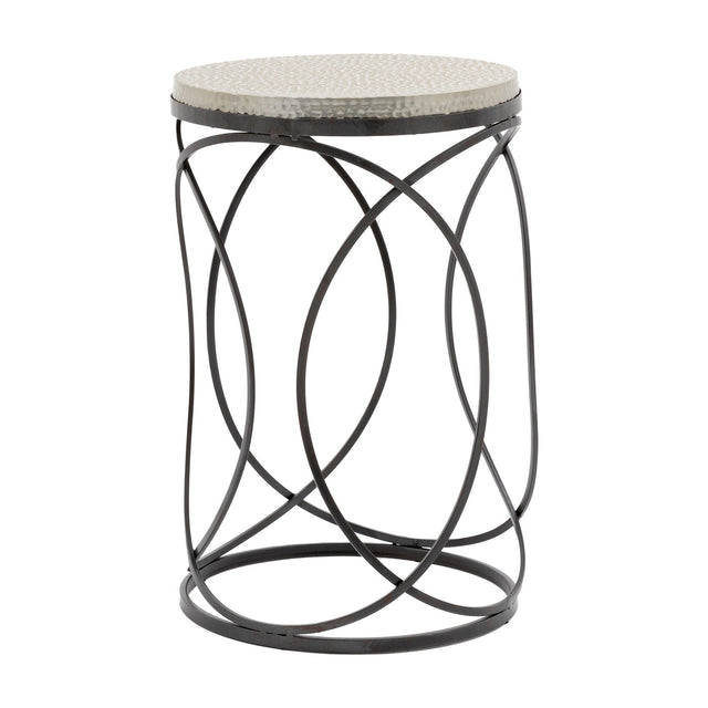 Kimba Round Side Table with Hammered Top – Cream