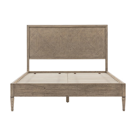 Rustique Wooden Bed Frame with Parquet Headboard – Natural
