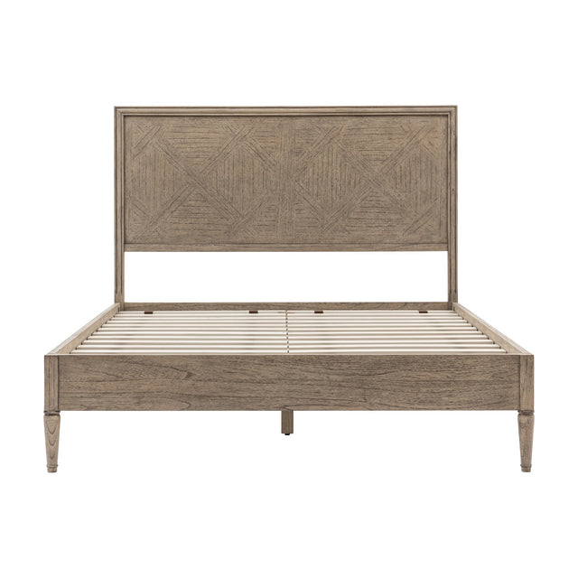 Rustique Wooden Bed Frame with Parquet Headboard – Natural