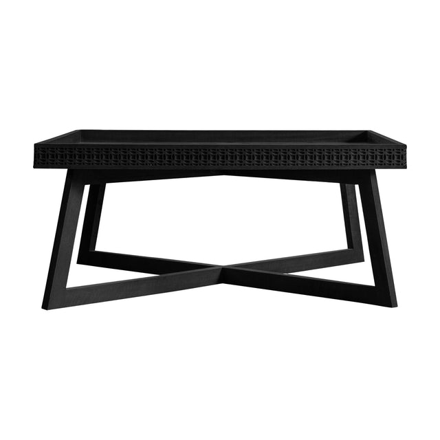 Boho Boutique Coffee Table with Fretwork Tray Top – Black