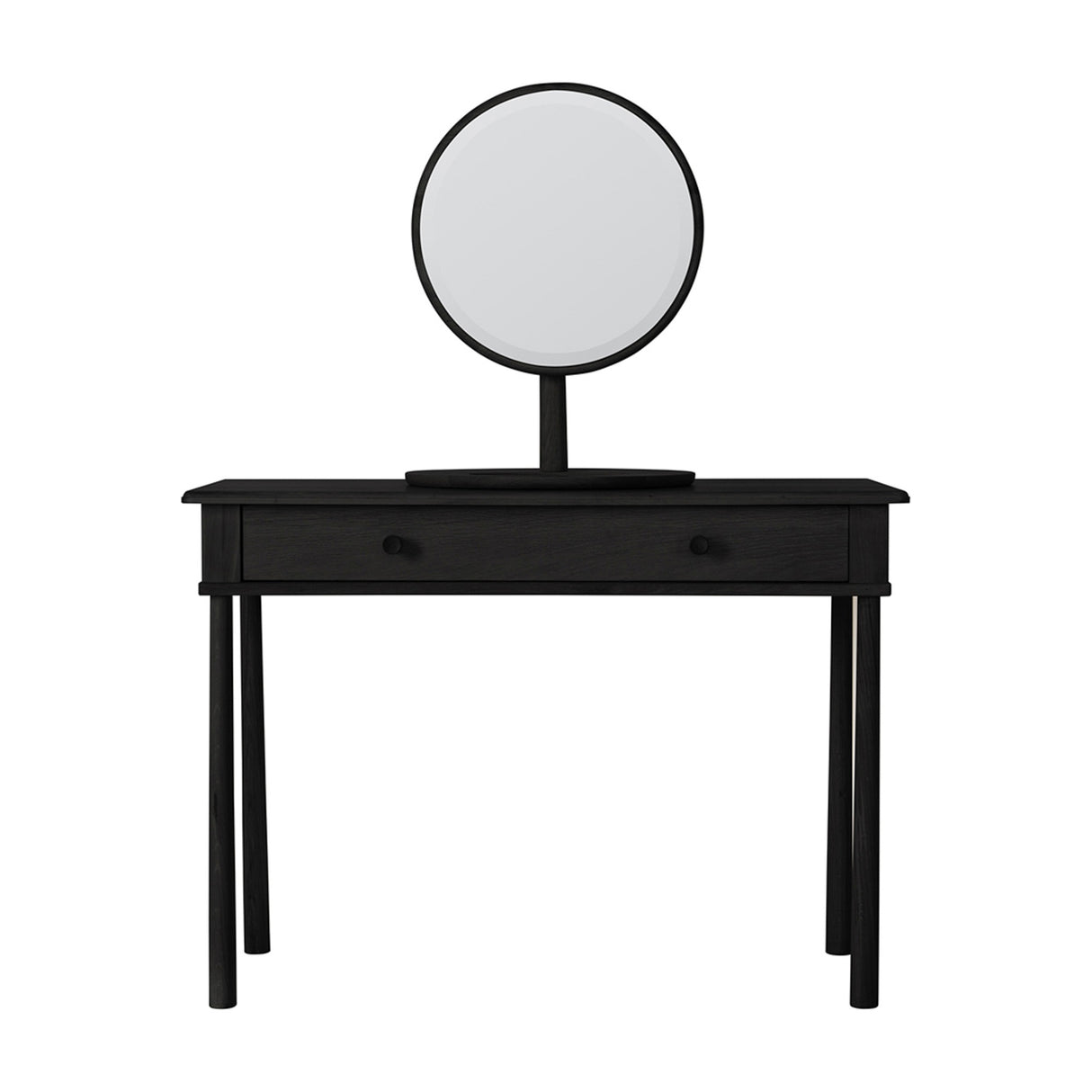 Wycombe Dressing Table with Drawer and Round Mirror – Black
