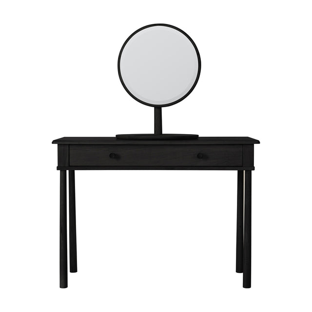 Wycombe Dressing Table with Drawer and Round Mirror – Black