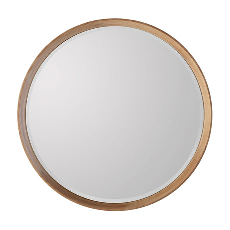 Gallery Direct Torreth Round Mirror with a slim solid oak frame and visible wood grain, shown against a plain white background.