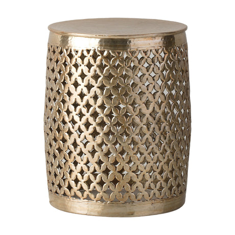 Khalasar Fretwork Drum Side Table – Gold
