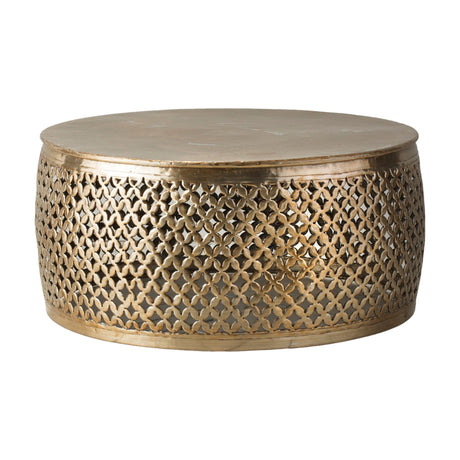 Khalasar Fretwork Round Coffee Table – Light Gold
