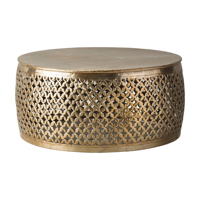 Khalasar Fretwork Round Coffee Table – Light Gold