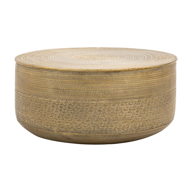 Ashta Embossed Drum Coffee Table – Antique Brass