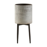 Albion Woven-Texture Metal Planter on Stand – Grey
