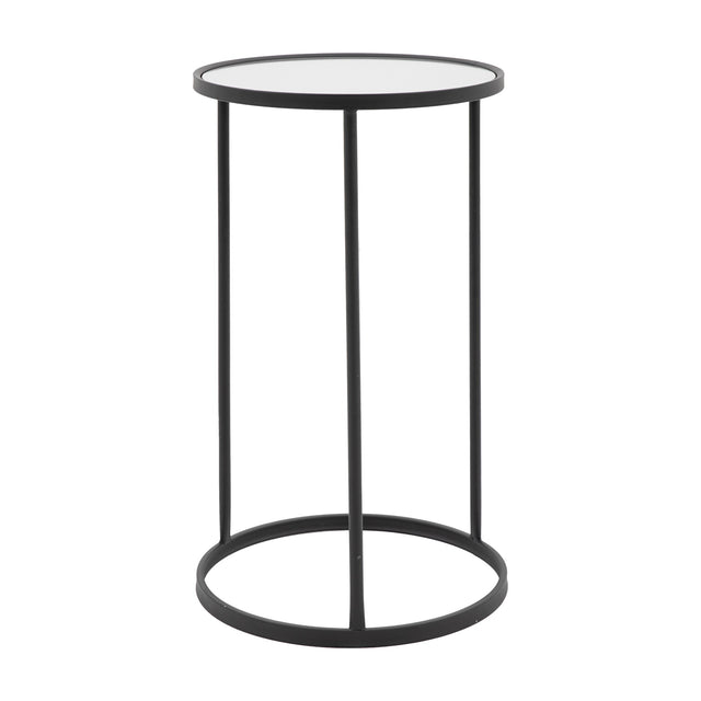 Hutton Round Side Table with Mirrored Top – Black