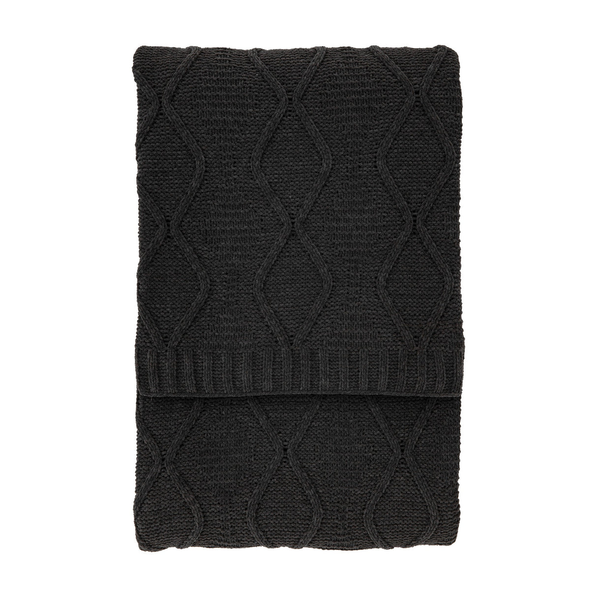 Chenille Cable Knit Throw – Charcoal Grey
