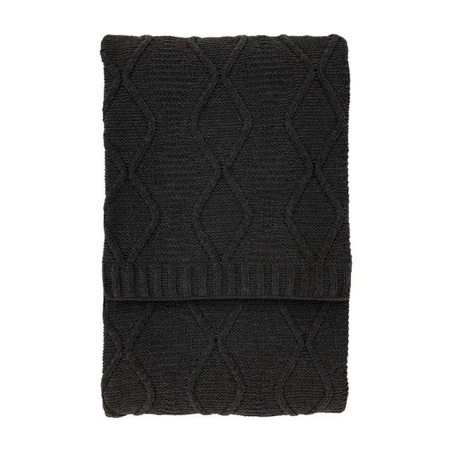 Chenille Cable Knit Throw – Charcoal Grey