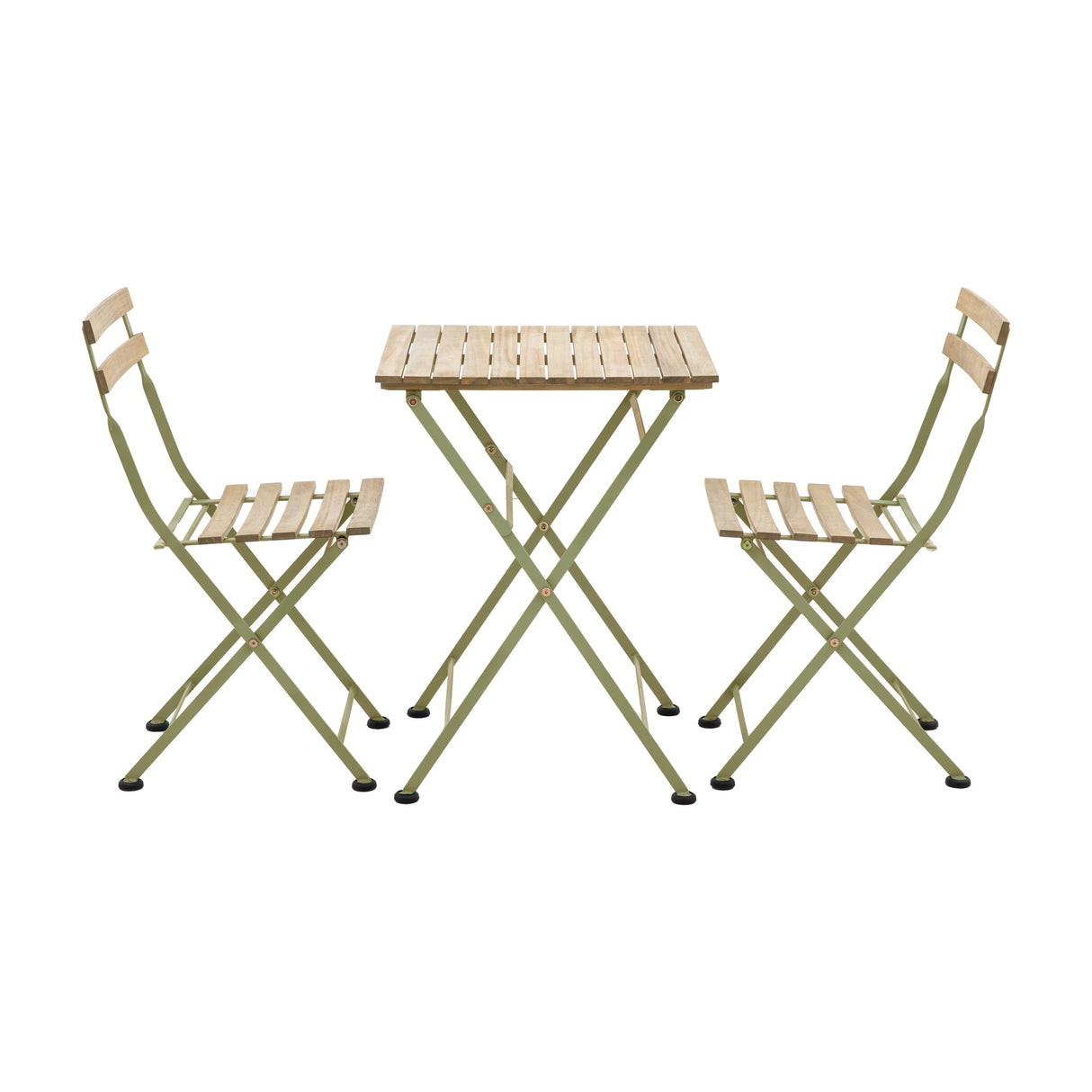 Ronda Folding Bistro Set with Acacia Slats – Sage Green
