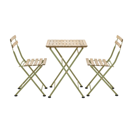 Ronda Folding Bistro Set with Acacia Slats – Sage Green