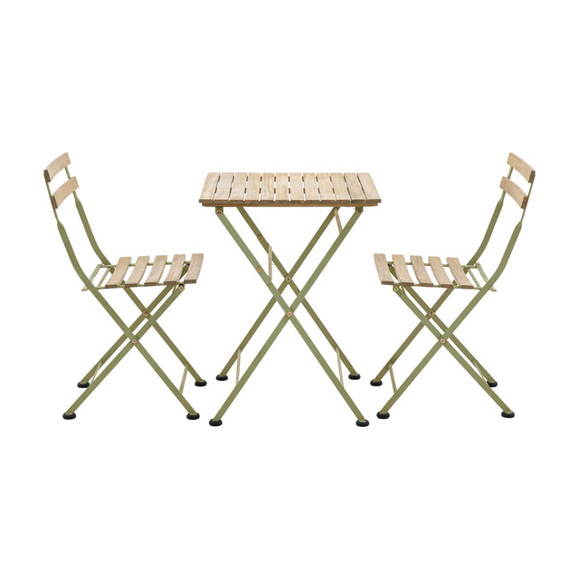 Ronda Folding Bistro Set with Acacia Slats – Sage Green