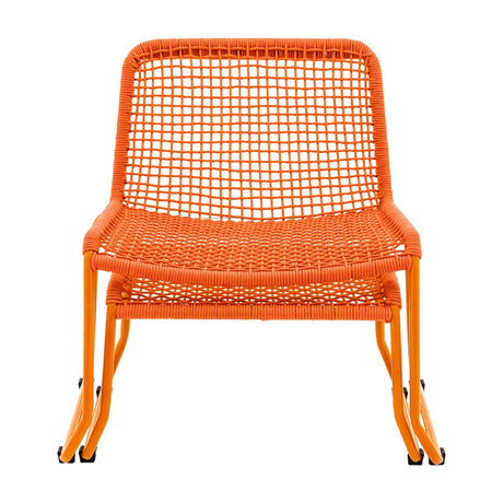 Gallery Direct Sassvorne Rope Lounge Chair in orange with hand-woven rope seat and back on a powder-coated steel sled base, plain white background.