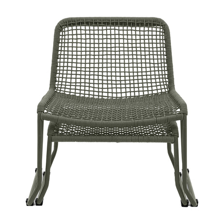 Gallery Direct Sassvorne green rope lounge chair with hand-woven seat and back on a powder-coated steel sled base, shown on a white background.