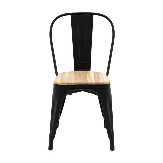 Ponza Dining Chair with Wooden Seat, Set of 2 – Black