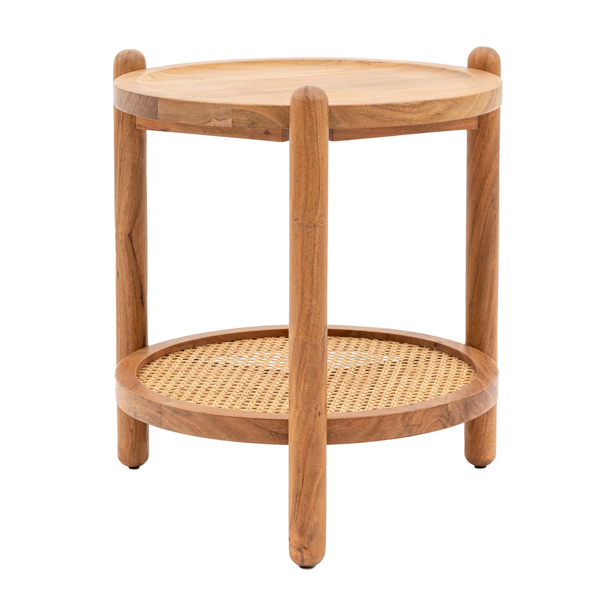 Cannes Round Side Table with Rattan Shelf – Natural