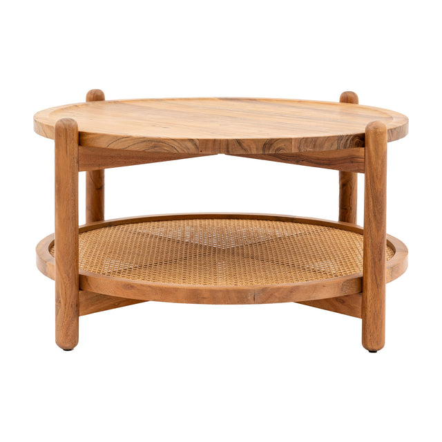 Cannes Round Coffee Table with Rattan Shelf – Natural