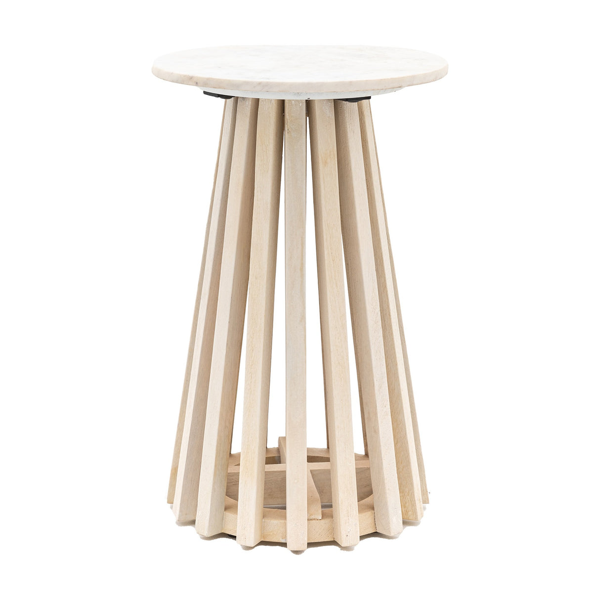 Soho Slatted Side Table with Marble Top – Natural