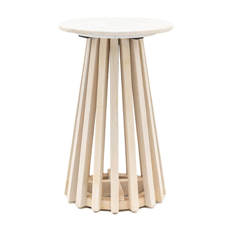 Soho Slatted Side Table with Marble Top – Natural