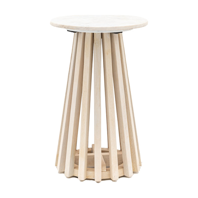 Soho Slatted Side Table with Marble Top – Natural