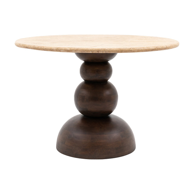 Sculpt Round Dining Table with Travertine Top – Cream