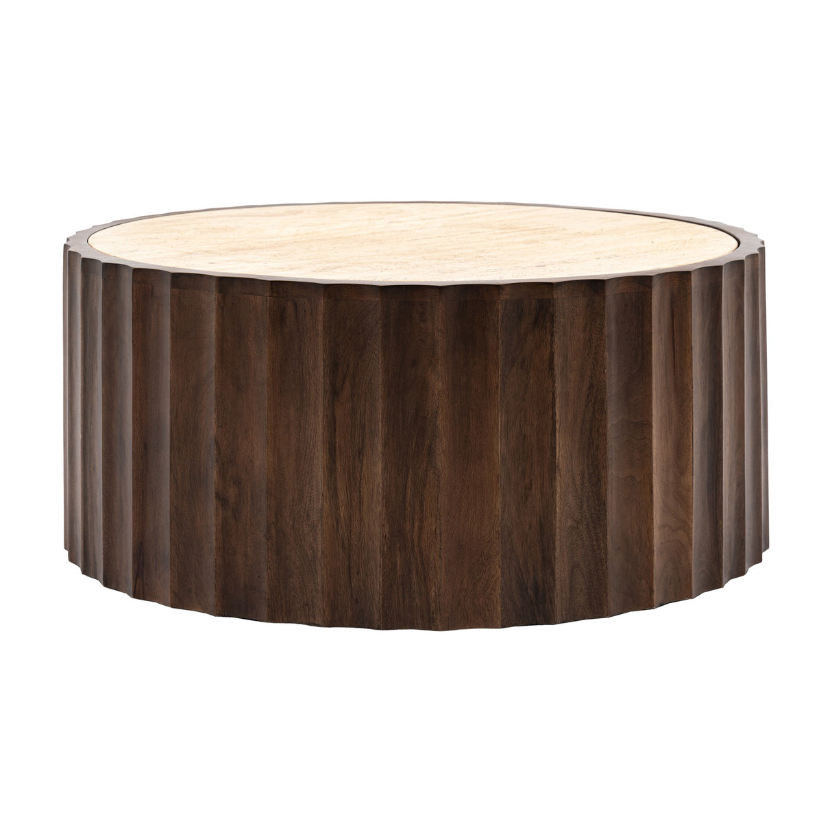 Cascia Fluted Round Coffee Table – Dark Wood