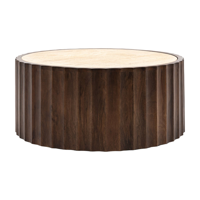 Cascia Fluted Round Coffee Table – Dark Wood