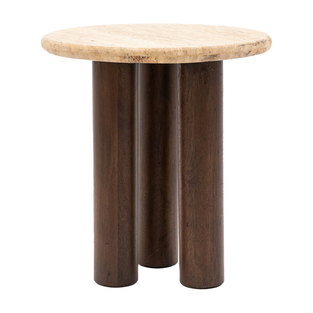 Trevi Round Side Table with Travertine Top – Cream