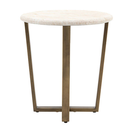 Moderna Round Side Table with Travertine Top – Cream