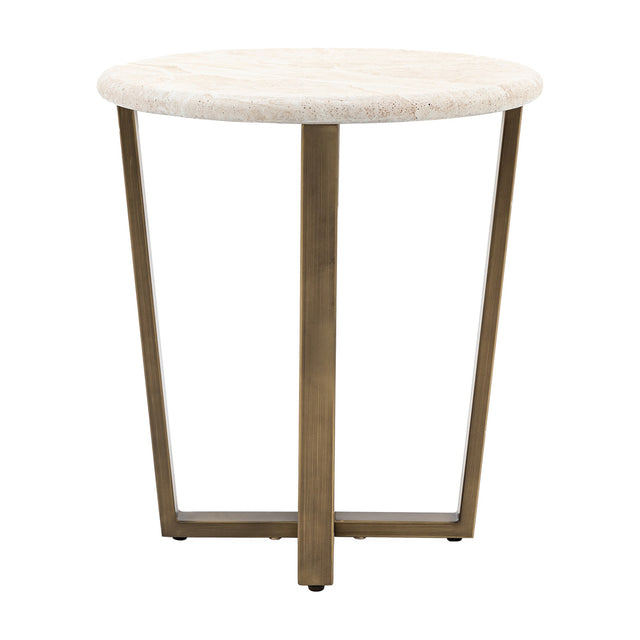 Moderna Round Side Table with Travertine Top – Cream