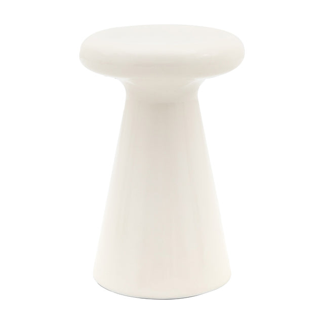 Gallery Direct Pavvane Concrete Side Table in cream, with a rounded disc top on a tapered conical base, shown on a plain white background.