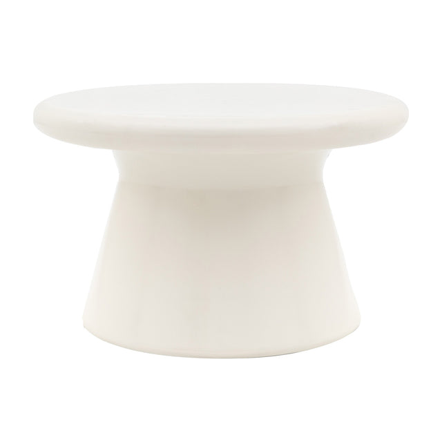 Gallery Direct Pavvane Round Concrete Coffee Table in cream with a domed circular top and tapered pedestal base, shown on a plain white background.