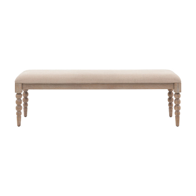 Artisan Upholstered Dining Bench with Bobbin Legs – Natural