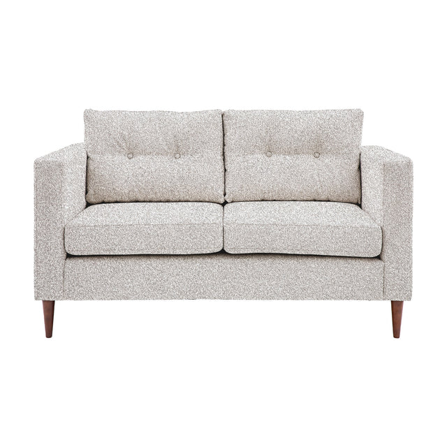 Gallery Direct Whitwenne 2 Seater Sofa in light grey chenille-style fabric with button-tufted back cushions, square arms and tapered dark wooden legs.