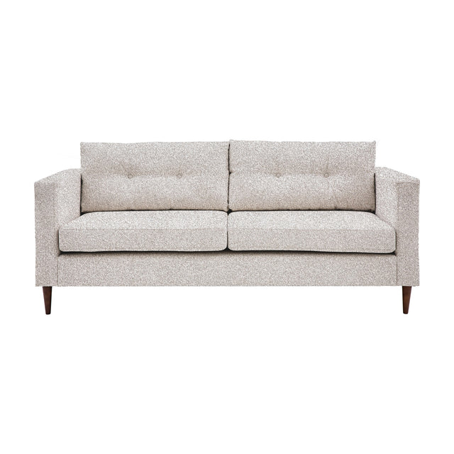 Gallery Direct Whitwenne 3 Seater Sofa in light grey chenille-style fabric with button-tufted cushions and tapered mid-brown wooden legs.